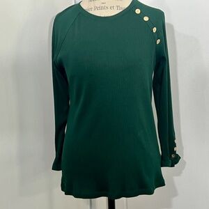 Ralph Lauren Button-Trim Cotton-Blend Knit Emerald Color Top women's
